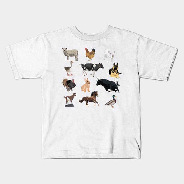 Farm Animals Pattern Kids T-Shirt by NorseTech